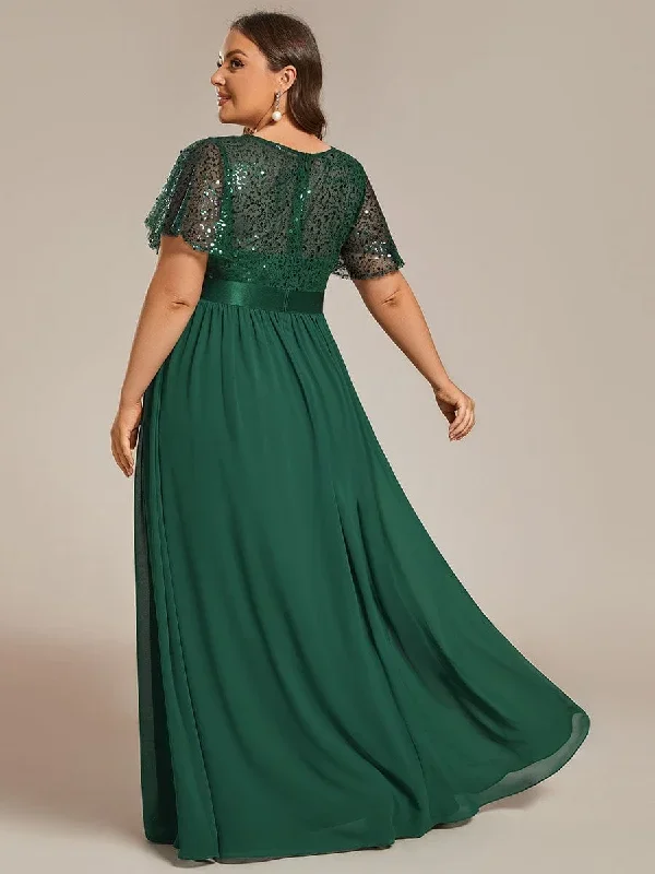 plus-size-round-neck-sequin-high-waist-short-sleeved-formal-evening-dress-ee02126