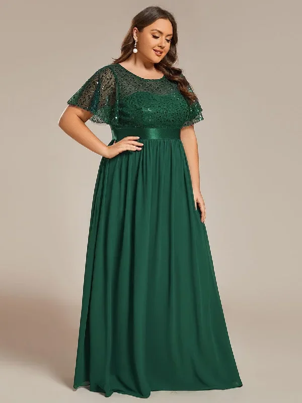 plus-size-round-neck-sequin-high-waist-short-sleeved-formal-evening-dress-ee02126