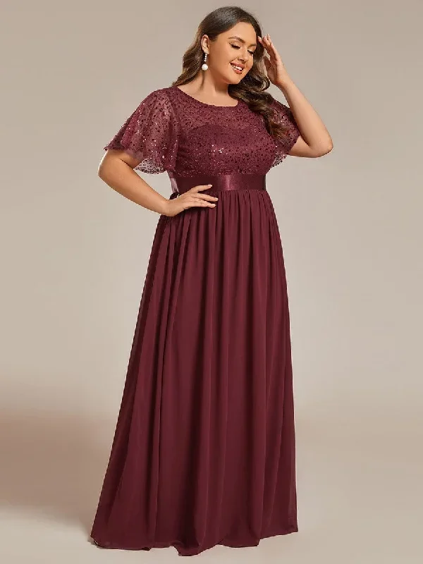 plus-size-round-neck-sequin-high-waist-short-sleeved-formal-evening-dress-ee02126