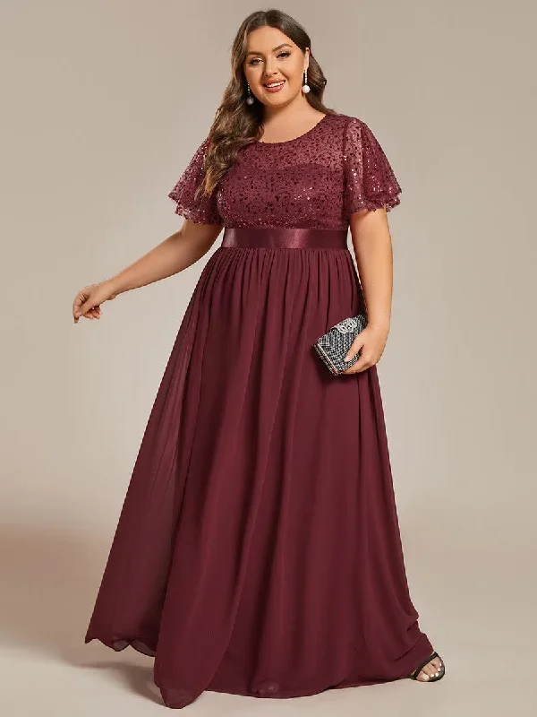 plus-size-round-neck-sequin-high-waist-short-sleeved-formal-evening-dress-ee02126