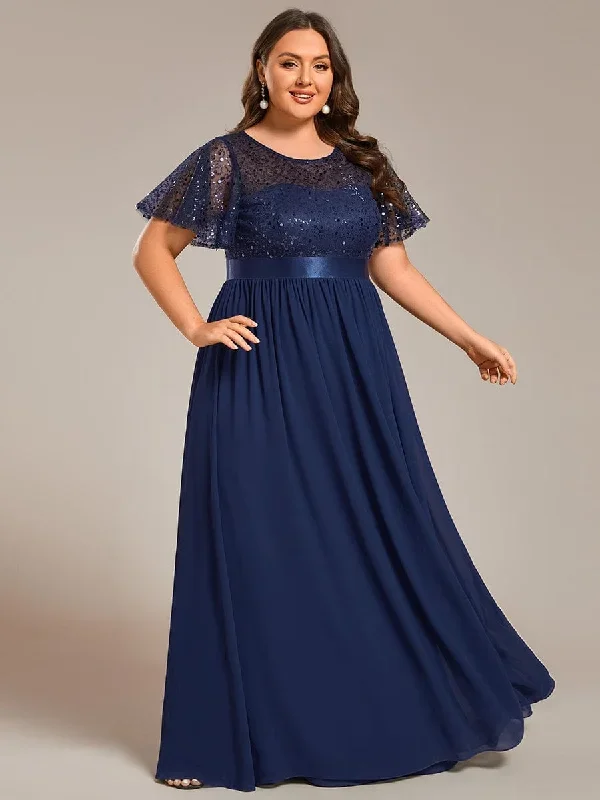 plus-size-round-neck-sequin-high-waist-short-sleeved-formal-evening-dress-ee02126