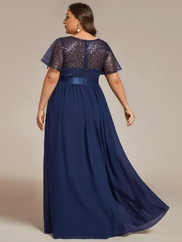 plus-size-round-neck-sequin-high-waist-short-sleeved-formal-evening-dress-ee02126