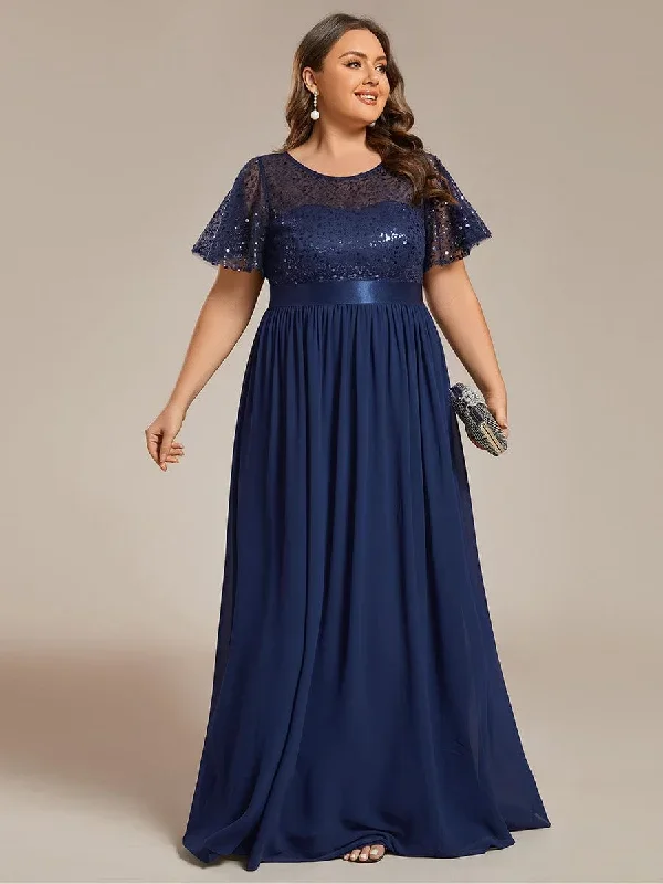 plus-size-round-neck-sequin-high-waist-short-sleeved-formal-evening-dress-ee02126