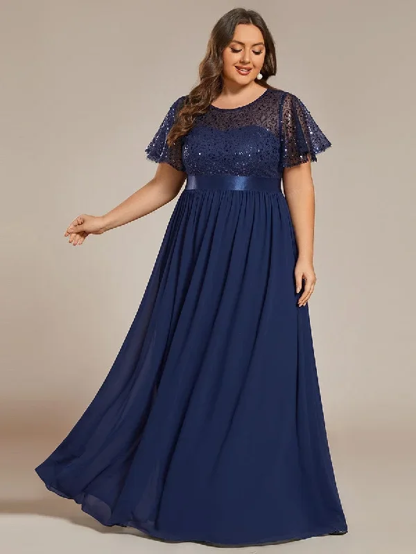 plus-size-round-neck-sequin-high-waist-short-sleeved-formal-evening-dress-ee02126