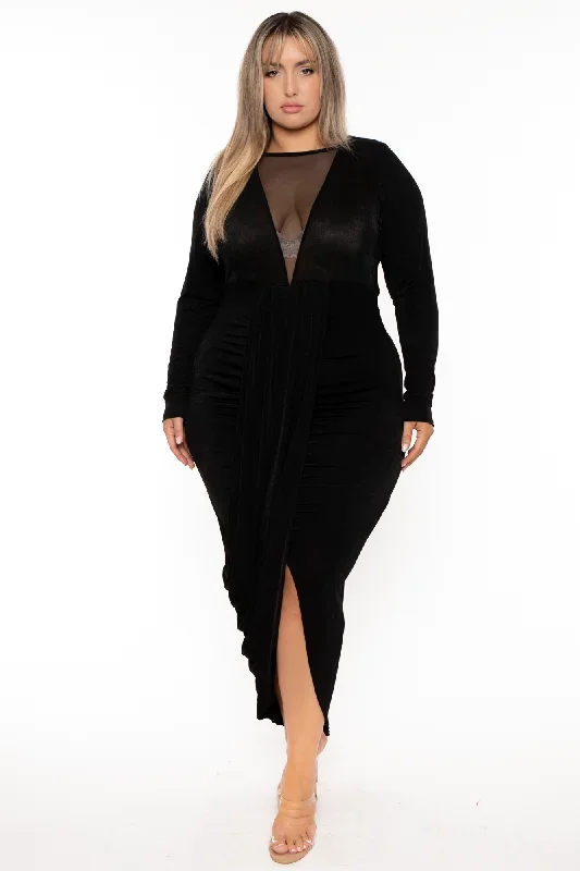 Plus Size Zaya Draped Midi  Dress - Black