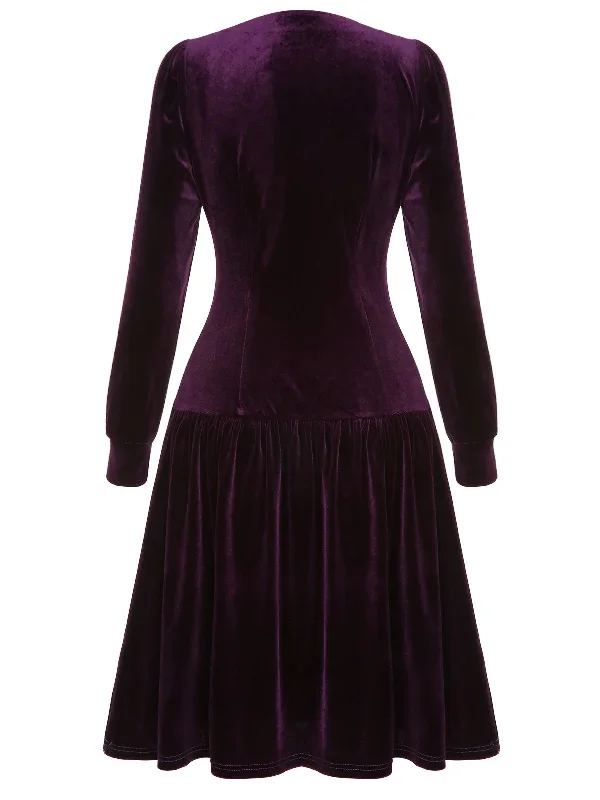 pre-sale-purple-1940s-solid-velvet-buttons-dress