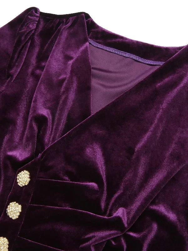 pre-sale-purple-1940s-solid-velvet-buttons-dress