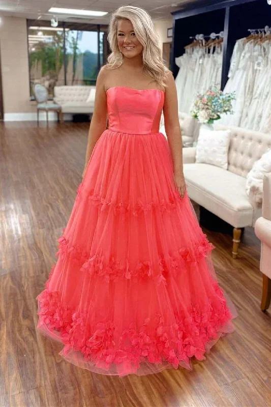 princess-coral-pink-tulle-strapless-appliques-prom-gown