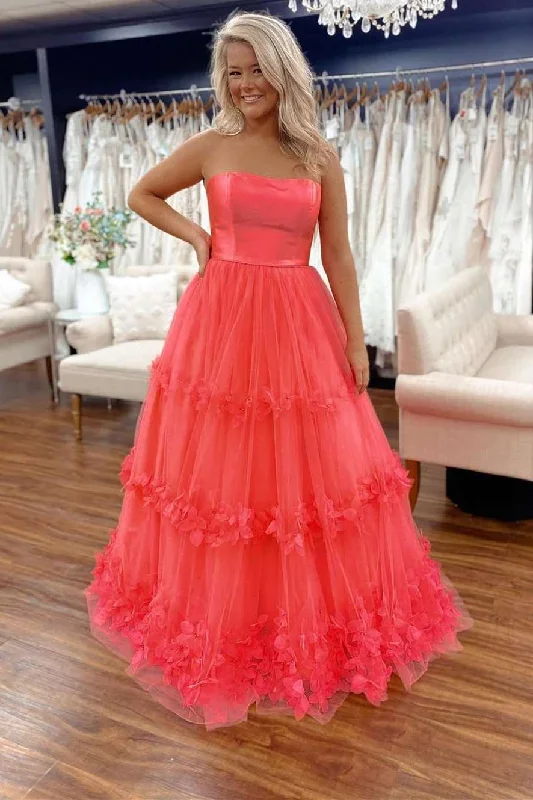 princess-coral-pink-tulle-strapless-appliques-prom-gown