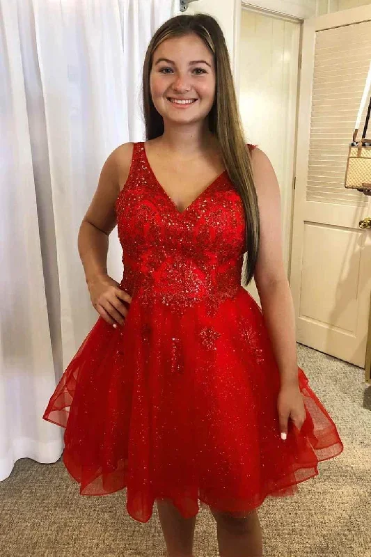 Princess Red Beaded A-line Short Homecoming Dress