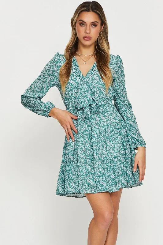 Print Mini Dress Long Sleeve