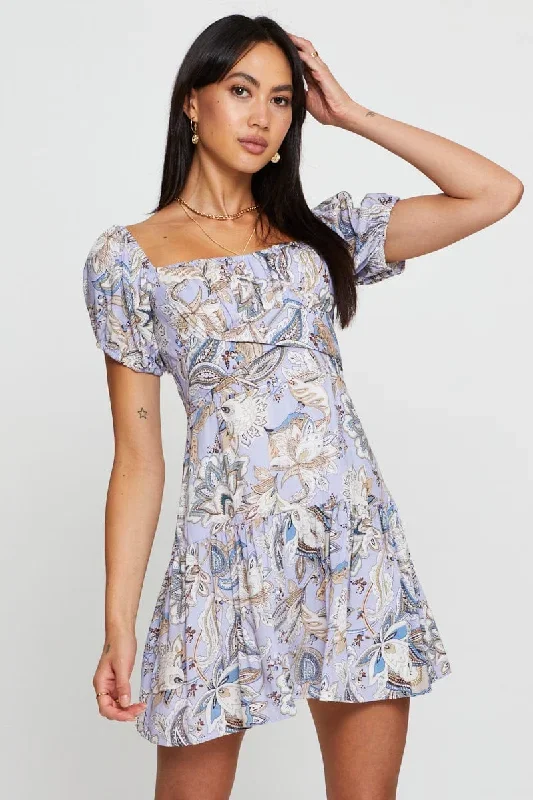 Print Mini Dress Short Sleeve