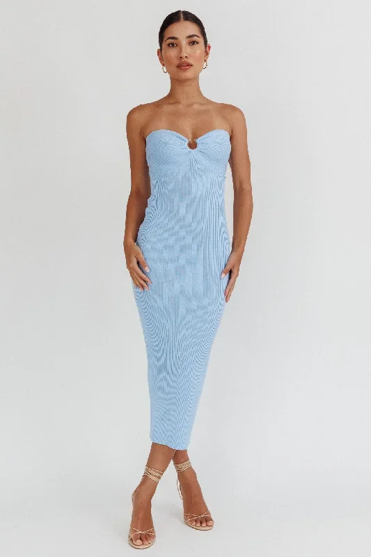 Real Talk Sweetheart Neckline Midi Dress Blue