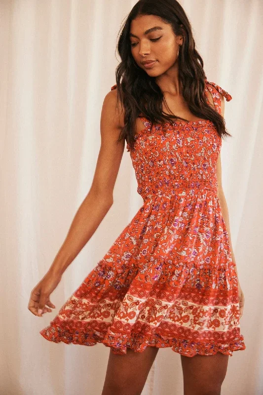 red-boho-fit-and-flare-dress-mini-sleeveless-shirred-bust-ddw17178b-81pb