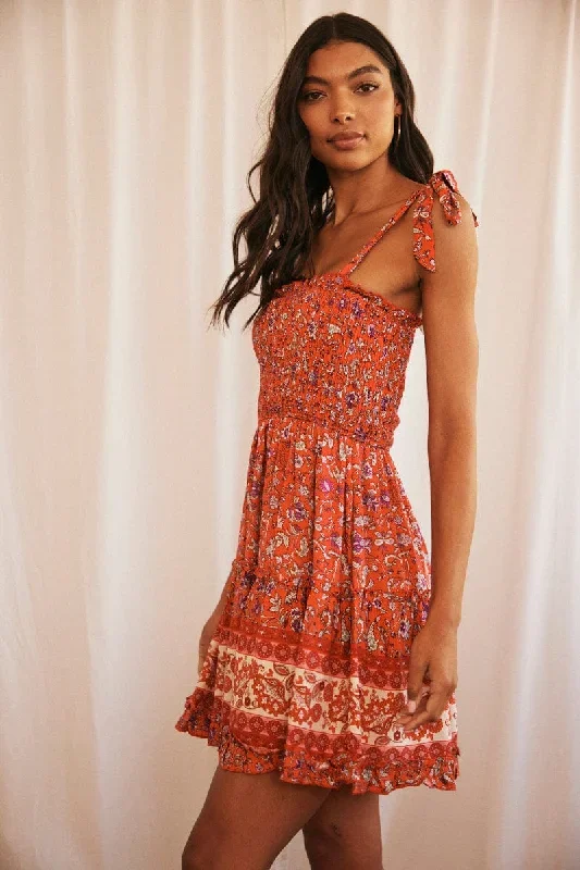 red-boho-fit-and-flare-dress-mini-sleeveless-shirred-bust-ddw17178b-81pb