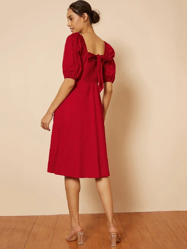 red-cotton-bow-midi-dress