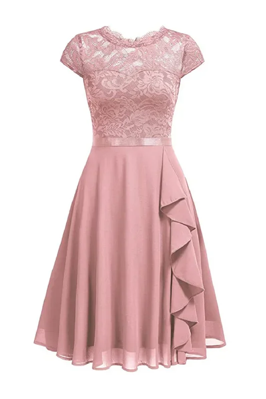 Robe en dentelle rose A Line avec volants