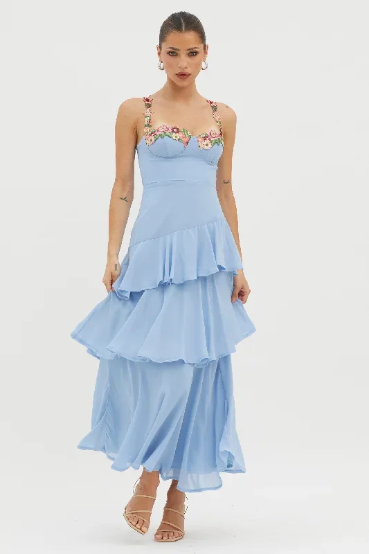 rose-garden-tiered-ruffle-floral-trim-dress-blue