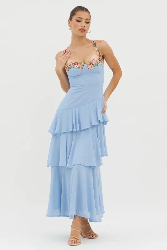 rose-garden-tiered-ruffle-floral-trim-dress-blue