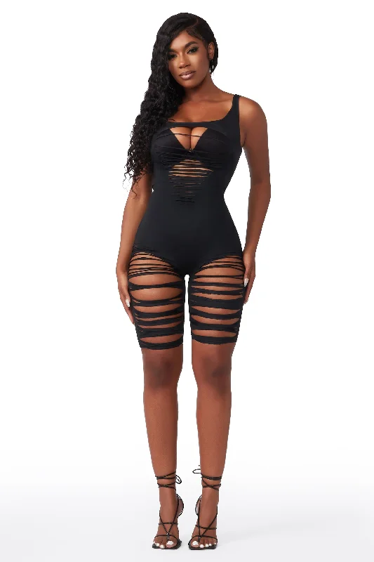 Cut My Heart Into Pieces Black Slashed Romper