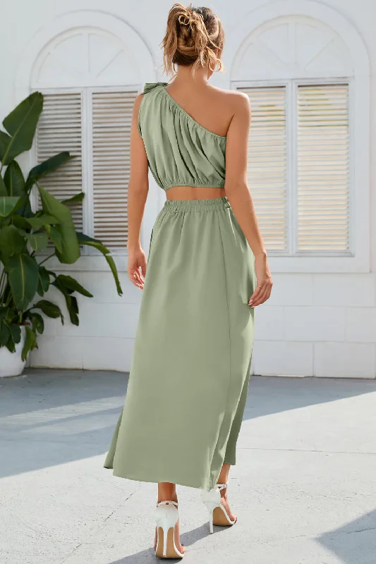 ruched-one-shoulder-top-and-slit-skirt-set