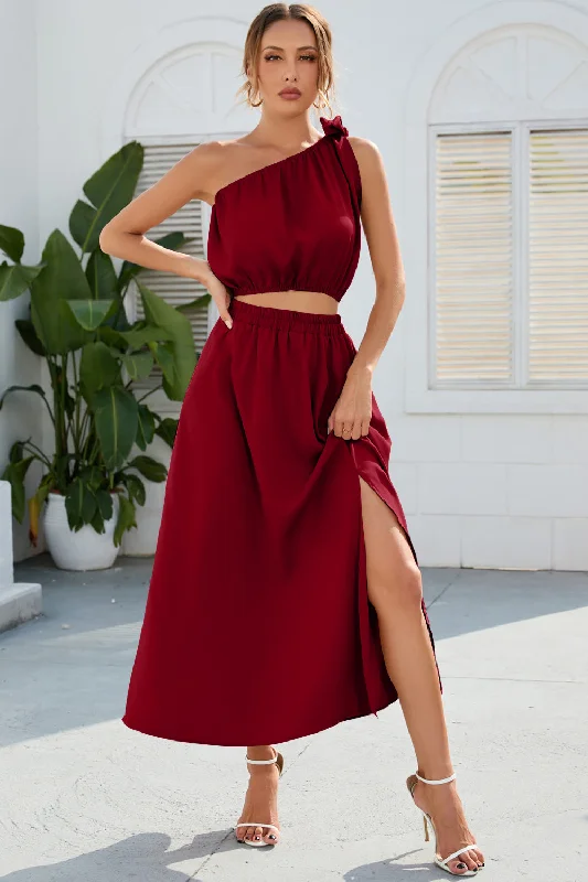 ruched-one-shoulder-top-and-slit-skirt-set