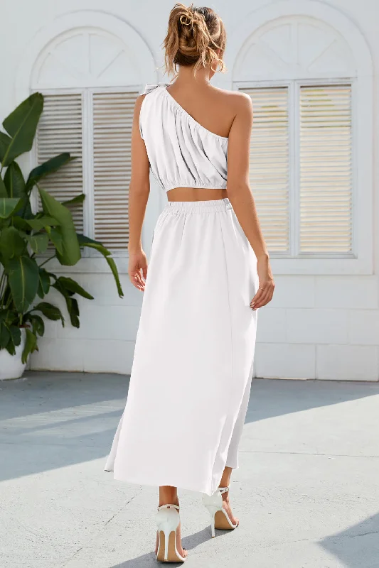 ruched-one-shoulder-top-and-slit-skirt-set