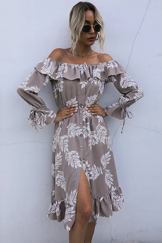 ruffled-printed-off-shoulder-midi-dress