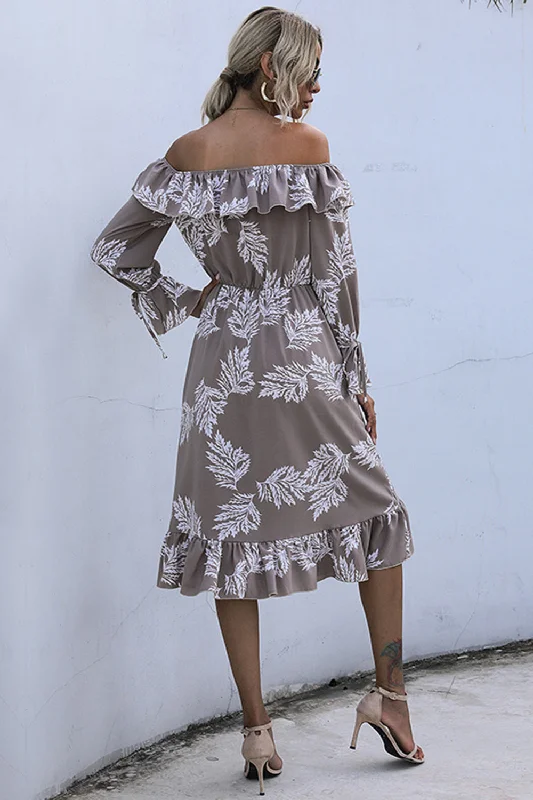 ruffled-printed-off-shoulder-midi-dress