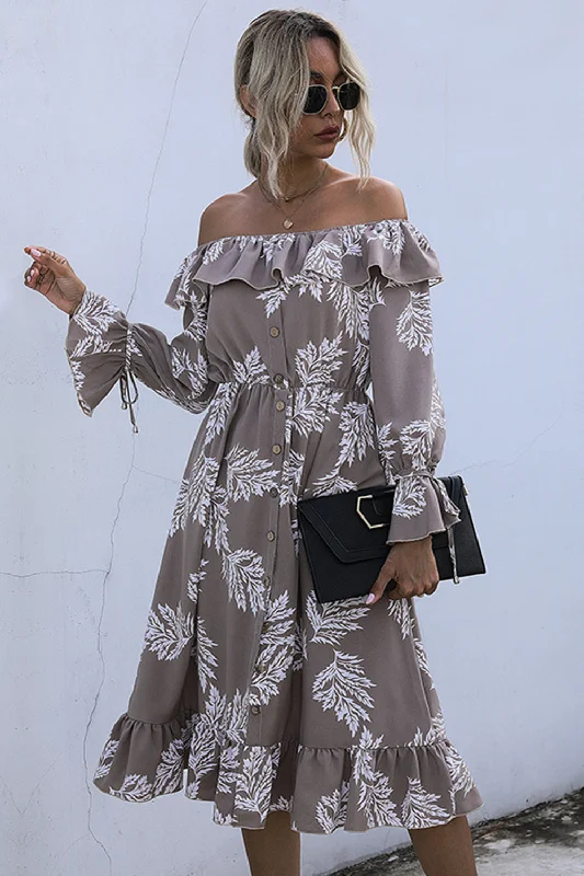 ruffled-printed-off-shoulder-midi-dress