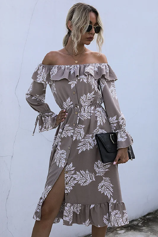 ruffled-printed-off-shoulder-midi-dress