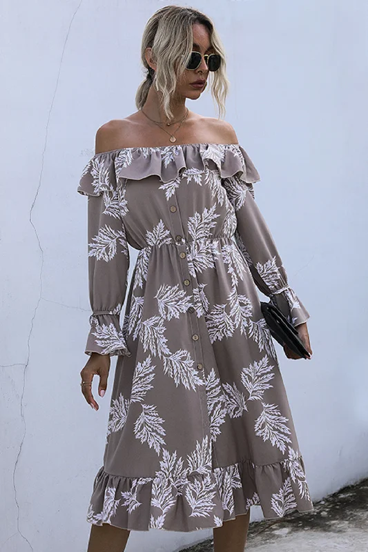 ruffled-printed-off-shoulder-midi-dress