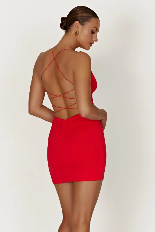 Sabine Recycled Nylon Mini Backless Dress - Red