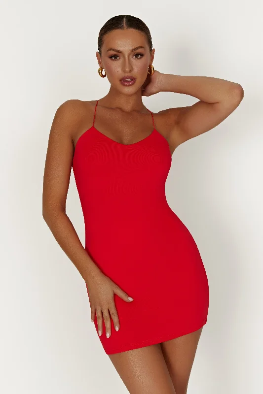 sabine-recycled-nylon-mini-backless-dress-red