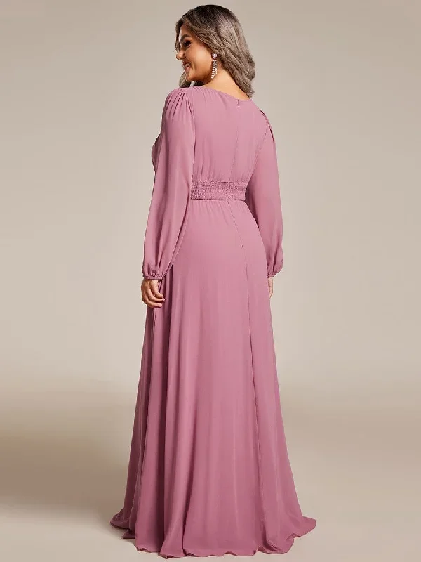 see-througth-puff-sleeve-chiffon-plus-size-bridesmaid-dress-es0106b