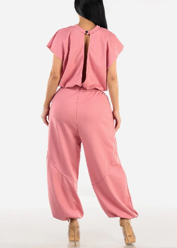 short-sleeve-drawstring-waist-jumpsuit-pink-sj2139ltpnk