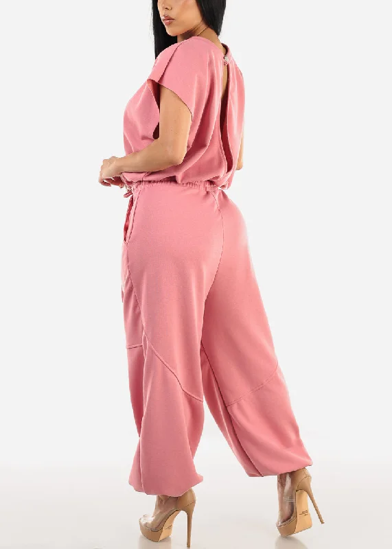 short-sleeve-drawstring-waist-jumpsuit-pink-sj2139ltpnk