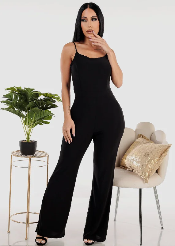 Sleeveless Black Tie Back Wide Leg Jumpsuit