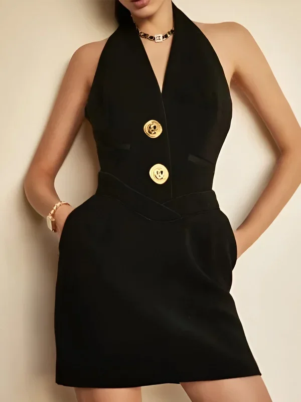 sleeveless-halter-v-neck-dress-with-gold-buttons