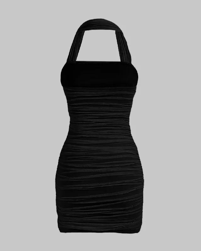 solid-ruched-halter-bodycon-black-dress