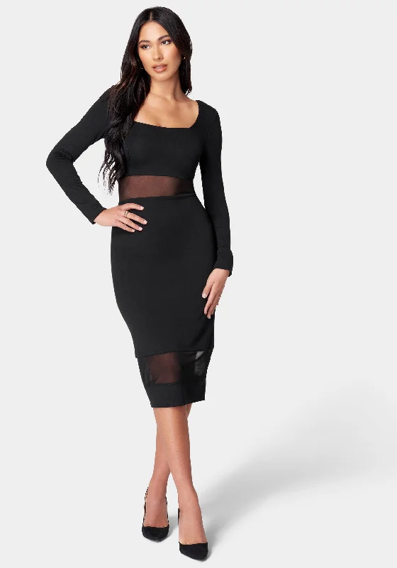 Square Neck Mesh Inset Dress