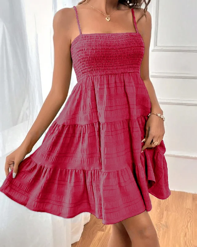 Square Neck Spaghetti Strap Beach Dress In Pink