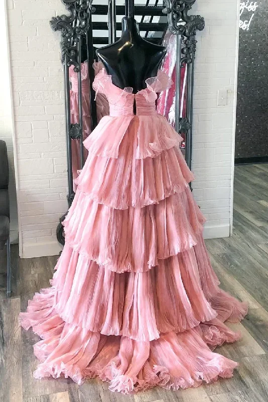 strapless-banded-waist-tiered-long-prom-gown-with-ruffles