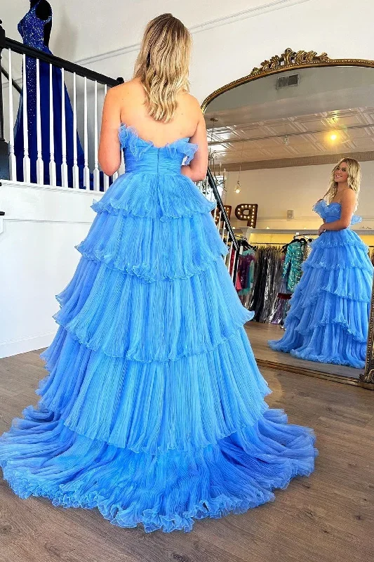 strapless-banded-waist-tiered-long-prom-gown-with-ruffles