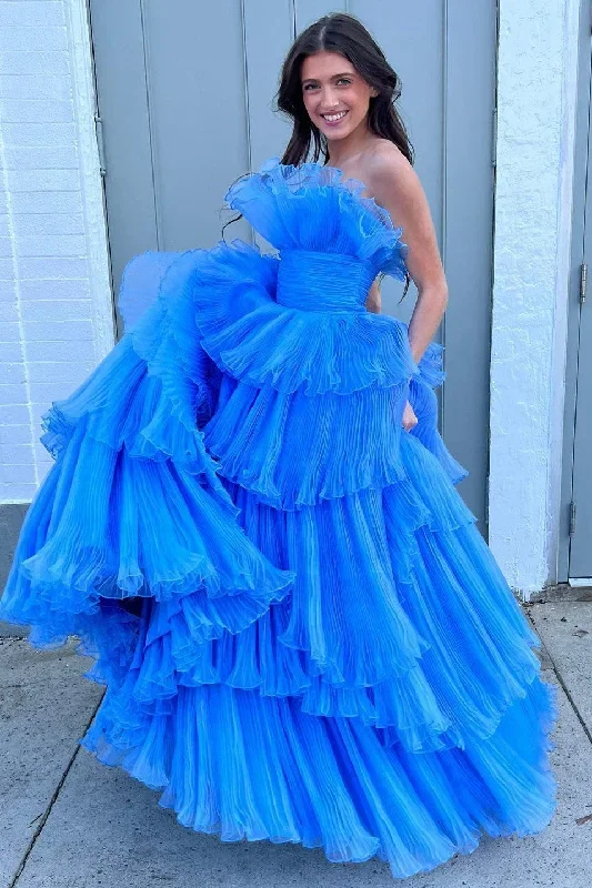 strapless-banded-waist-tiered-long-prom-gown-with-ruffles