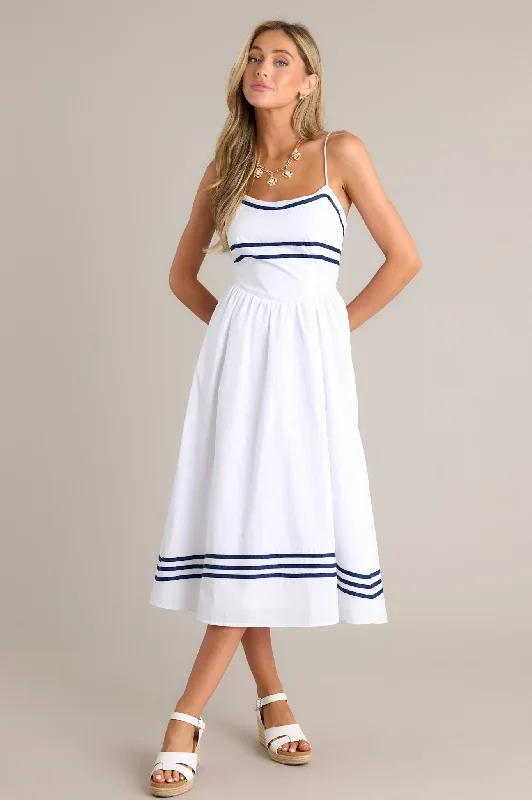 Sweet Melody 100% Cotton White Drop Waist Midi Dress