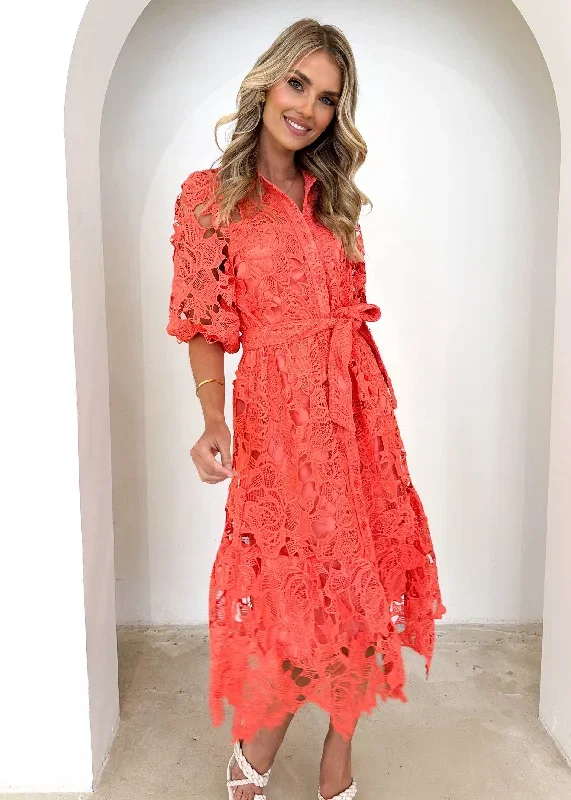 Sweetsie Midi Dress - Coral