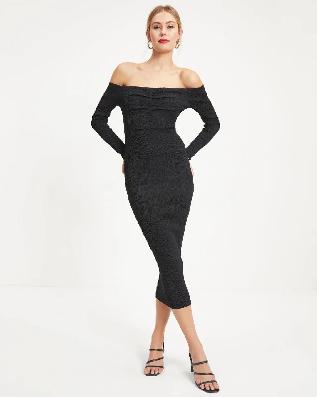 Terryn Off The Shoulder Smocked Midi Dress