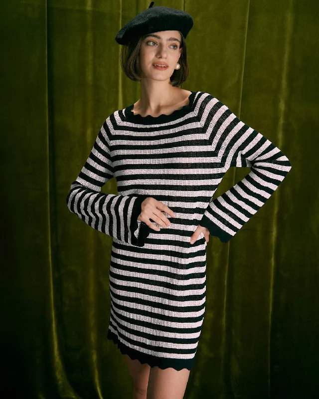 the-black-striped-flare-sleeve-mini-dress