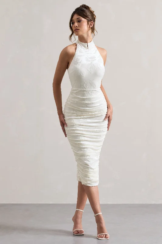 therese-white-ruched-bodycon-high-neck-midi-dress-cl133346005